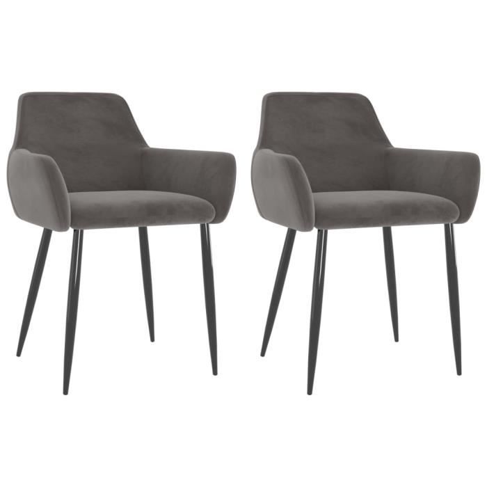 84993 ®Best Lot de 2 Chaises de salle à manger Design rétro Fauteuils Chaises de Cuisine - Gris foncé Velours FR 56 x 56 x 78 cm