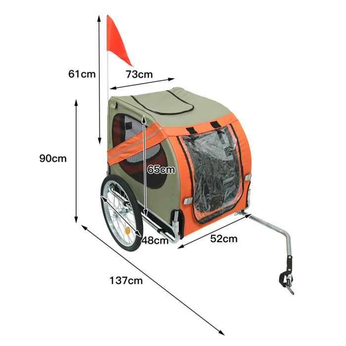 Remorque Vélo Pliable pour Chien Animaux YIS - Orange - 40 kg - Réflecteurs Drapeau Barre attelage