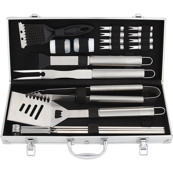 Romanticist Kit Barbecue 20 Pièces Acier Inoxydable - Ensemble Ustensiles Grill Complet En Boîtier Aluminium