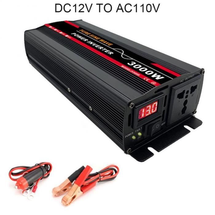 Onduleur Solaire Power Queen 2000W - Pur Sinus 12V Vers 110V/120V, 2 Prises AC, Écran LCD - Pour Camping, RV, Bateau