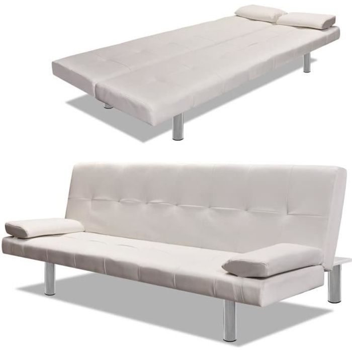 Canapé-lit réglable avec 2 oreillers Cuir synthétique Blanc crème 168 x 77 x (615 - 64 - 66) cm HB056