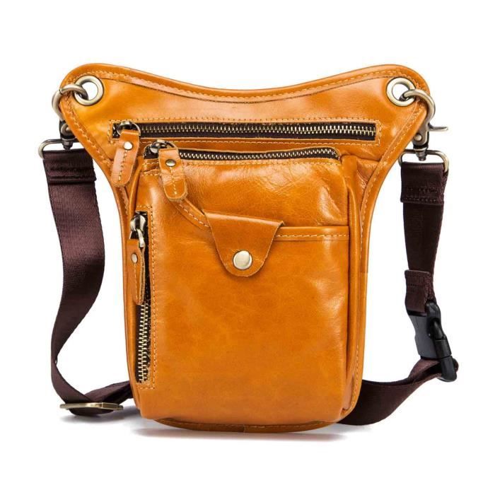 Sac Banane Homme En Cuir Véritable – Multi-poches, Taille Moyenne – Neuf