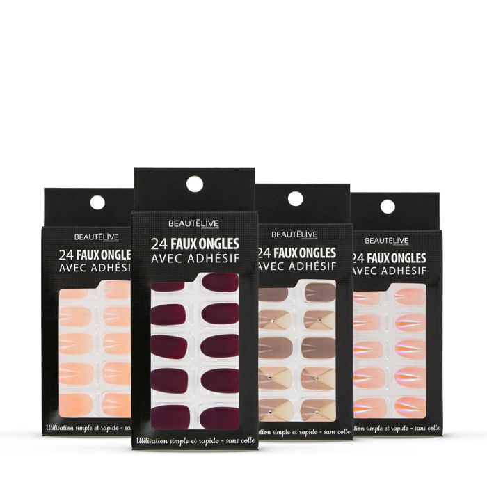 Faux ongles adhésifs x24 Nail art beige - Beautélive - Kit sans colle