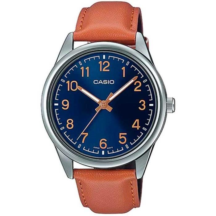 Montre Quartz Homme - Casio Collection MTP-V005L-2B4 - Cadran Bleu - Bracelet Cuir Marron