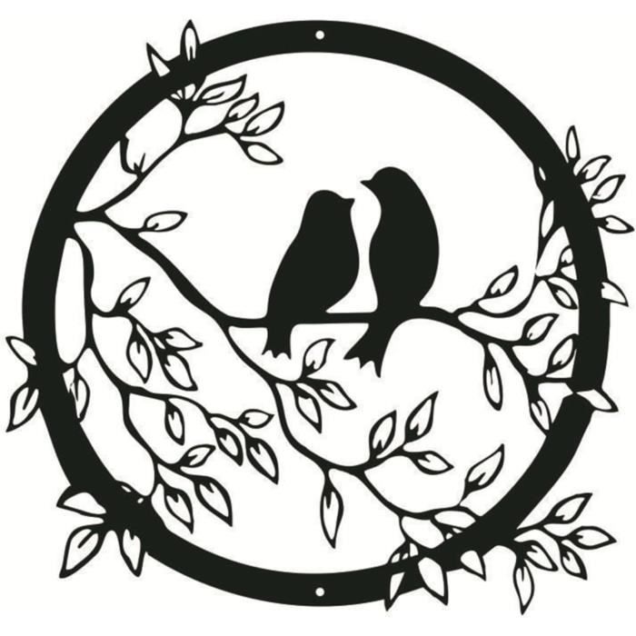 CREATCABIN Décoration Murale Métal Oiseaux Sur Branche Bienvenue - Noir 30x20cm Intérieur Extérieur