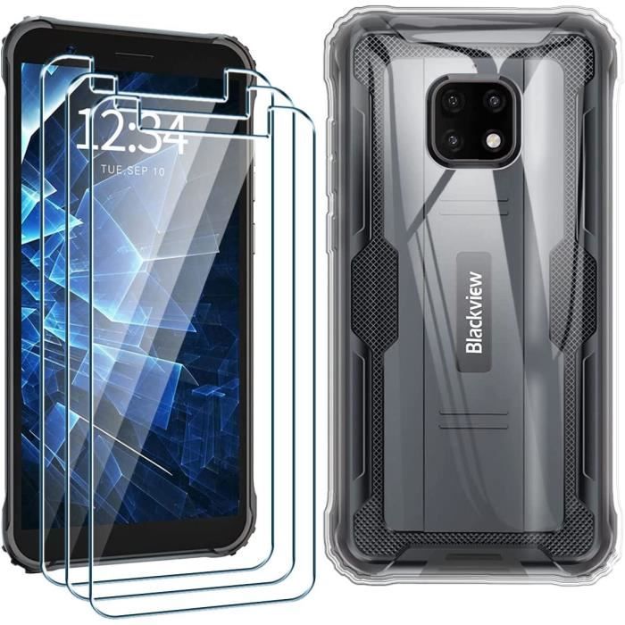 Coque Blackview BV4900S Cover+3X Film de Verre Trempé - Silicone Bumper ...