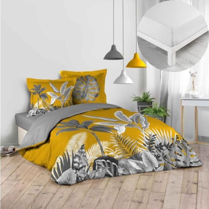 Pack parure de couette 240 x 220 cm Isibelle + drap housse 140 x 190 x 30 Blanc