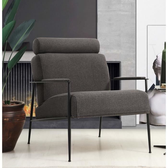 fauteuil à oreilles artie - emob - gris - bois de hêtre - relaxation