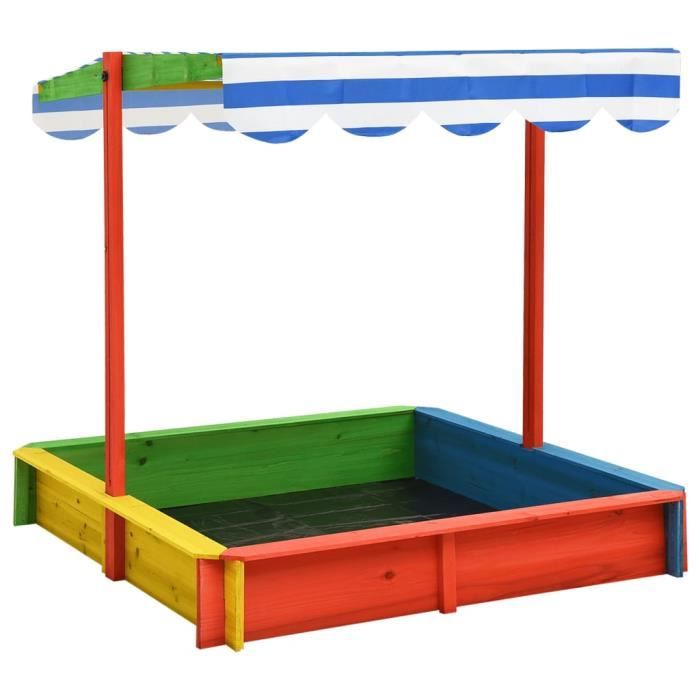 Bac à Sable En Bois Pour Enfants - Avec Toit Réglable Pare-Soleil - 120x120x120 Cm - Protection Anti-Racines - Diverses Couleurs - Tectake