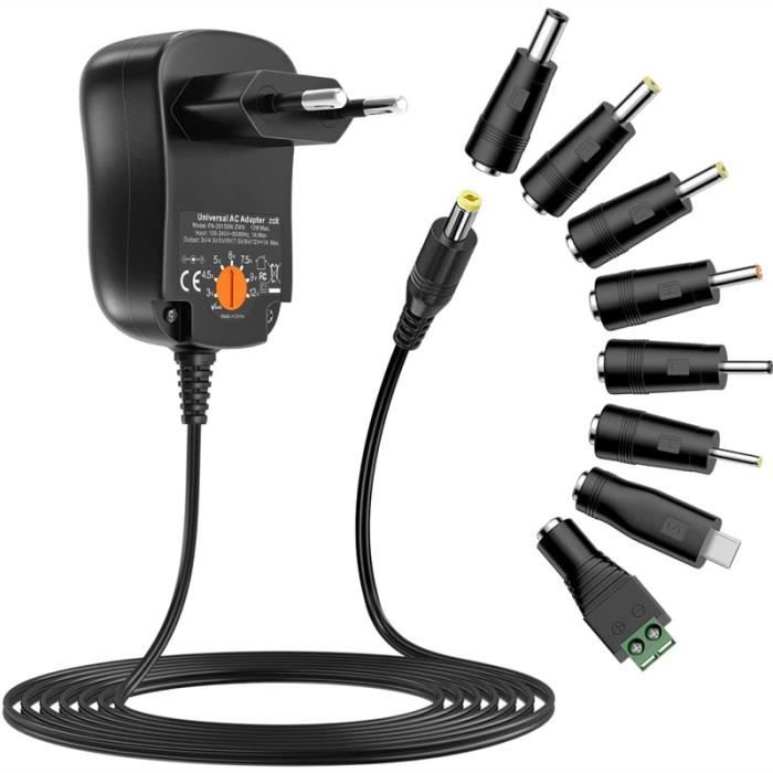 Adaptateur Secteur 12V 2A Universel - Alimentation AC/DC Pour Bandes LED, Routeur, Caméra - Câble DC Inclus