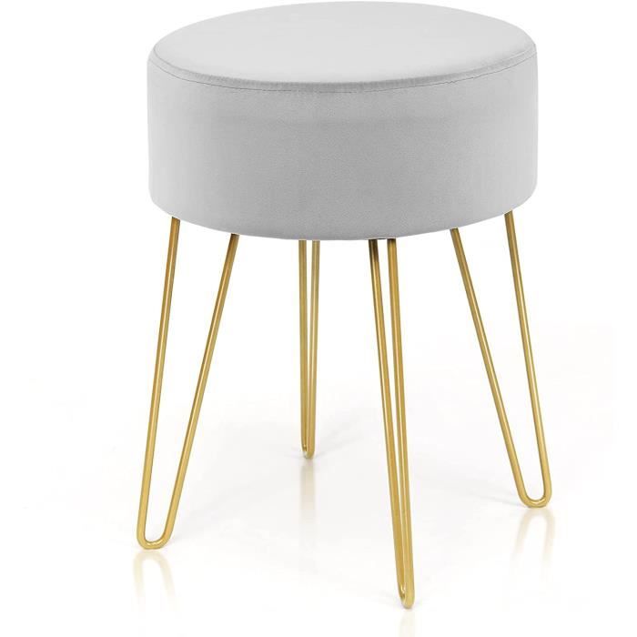 GOPLUS Repose-Pieds Rond Moderne en VeloursSiège de Coiffeuse Ottoman avec Pieds en Métal Dorépour SalonChambreØ39x46 CM (Gris)