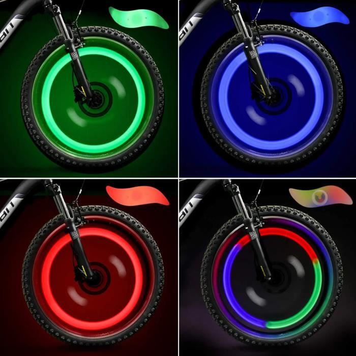 HAUTSTORE LED Roue Lumières (Rouge + Vert + Bleu + Multicolore) Lot de 4, 3 Modes Clignotants