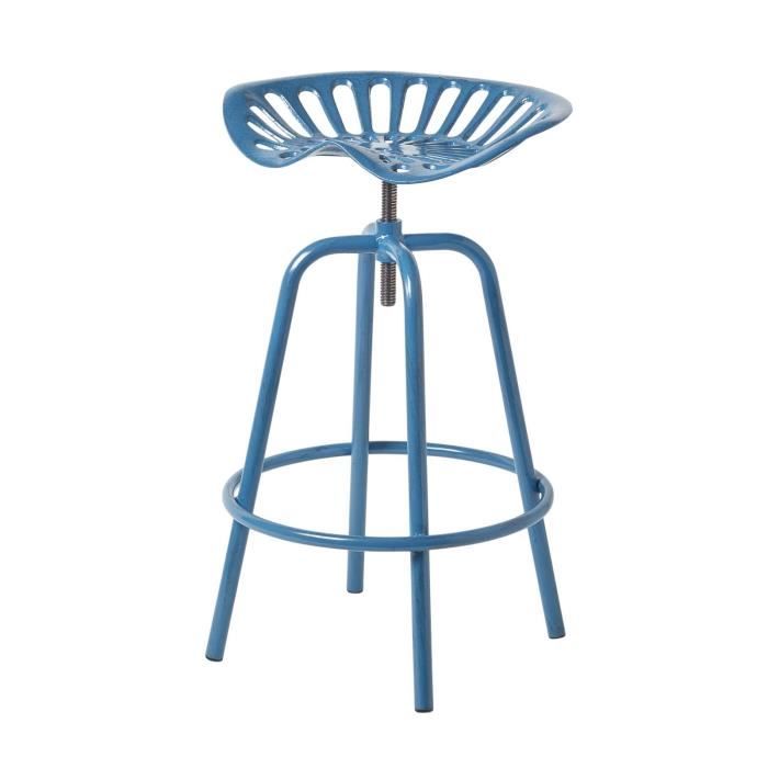 Tabouret vintage bleu avec siège de tracteur pivotant 70 cm