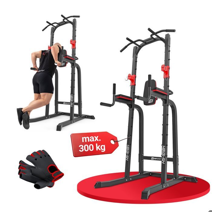 Hop-Sport Station de musculation HS-1018K Dips Station Barre de Traction Chaise Romaine avec Support pour Haltères Max. 300 kg