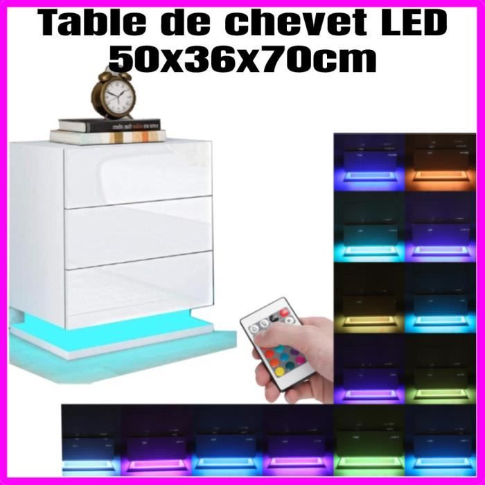 Rolanstar Table De Chevet LED Avec Prise USB - 3 Tiroirs Tissu, Lumière Ambiance RGB, Charge 4 Appareils, Design Moderne Noir