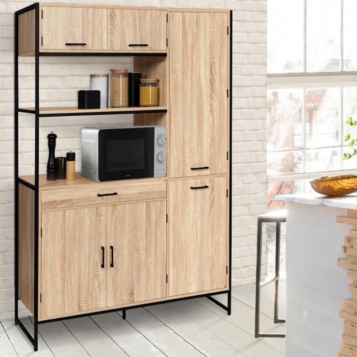 IDMARKET Buffet de cuisine avec colonne de rangement 120 CM DETROIT 6 portes + tiroir design industriel IDMARKET Buffet de cuisine avec colonne de rangement 120 CM DETROIT 6 portes + tiroir design industriel