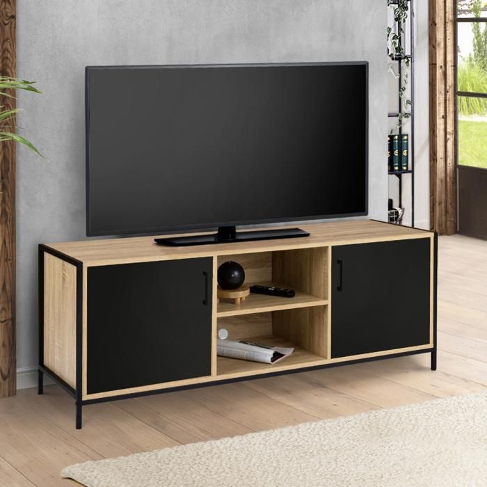 ID MARKET meuble tv BOSTON 2 portes 140 cm noir à poser ID MARKET meuble tv BOSTON 2 portes 140 cm noir à poser