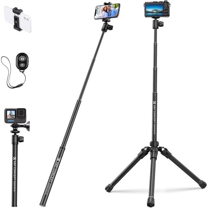 K&F Concept Trepied Smartphone Léger, 170cm Extensible Trépied Appareil Photo Voyage, Perche a Selfie Portable pour Téléphone-DSLR