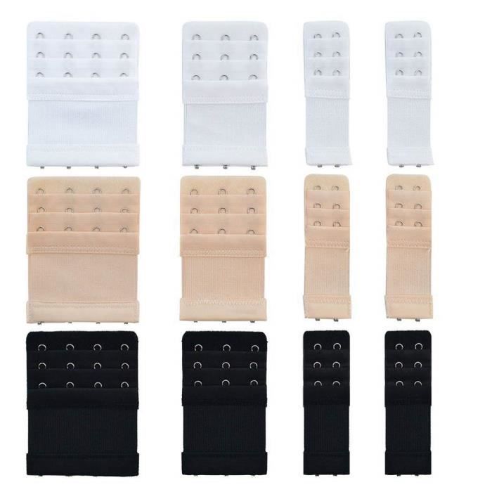 Lot De 3 Rallonges De Soutien-gorge Avec Crochet 2x2 – Blanc, Noir, Beige, Extensibles Et Confortables