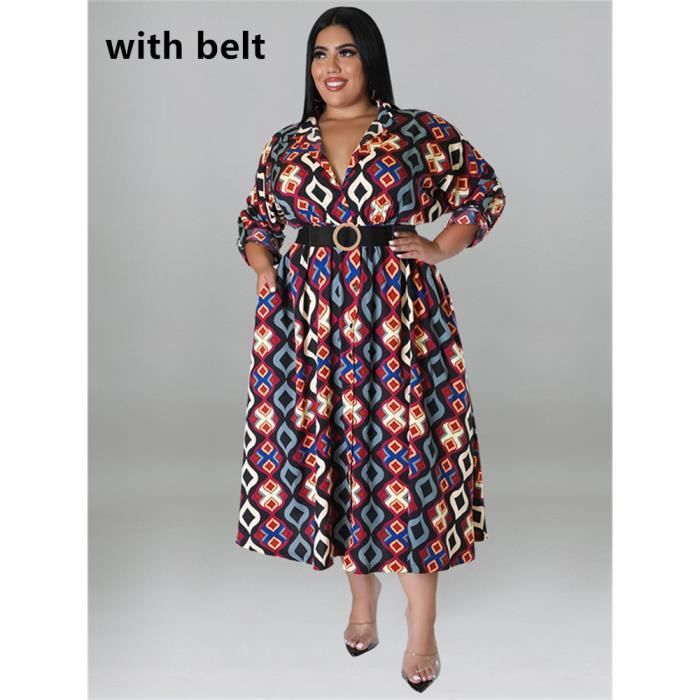 Robe grande taille pour femme avec ceinture col en V et imprime elegante et decontractee Blanc Blanc Cdiscount Pret a Porter