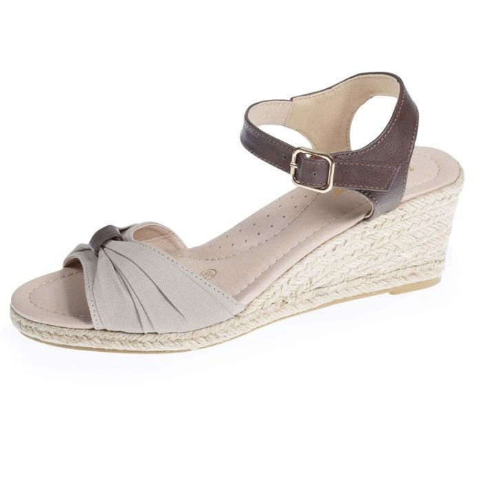 Isotoner Isotoner Espadrilles à talon 6 cm et bout ouvert détail nœud taupe femme