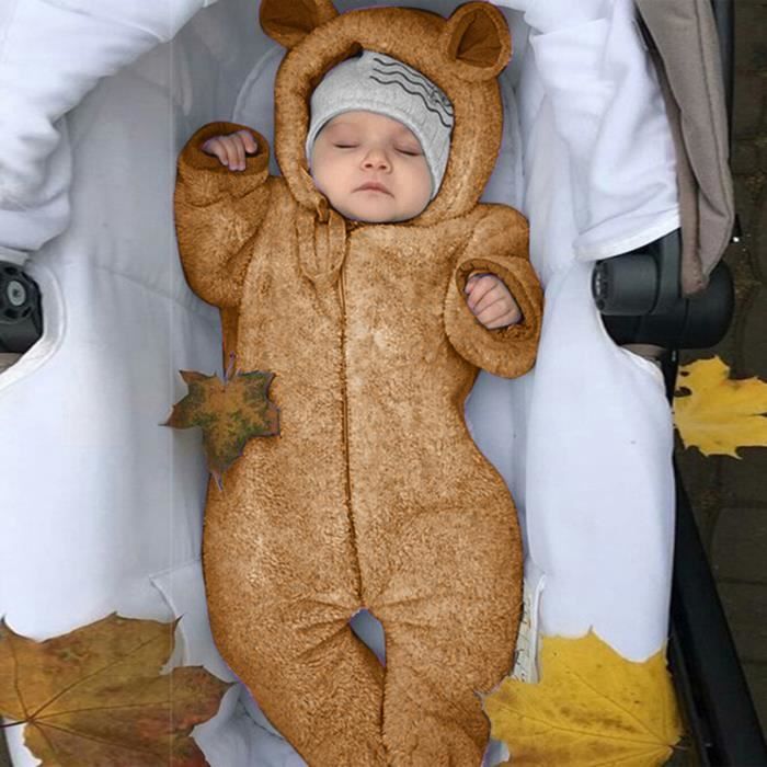 Nouveau Ne Bebe Garcon Hiver Polaire Combinaison Solide A Capuche Barboteuse Manteau Chaud Outwear Marron Cdiscount Pret A Porter