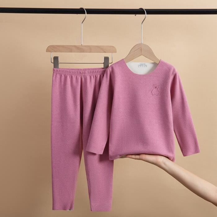 Serecofo Ensemble Thermique Enfant 2-12 Ans - Sous-Vêtements Laine Polaire Épaisse Haut + Pantalon