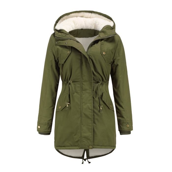 Parka Femme Parka Femmes a Capuche Parka long Fermeture zipee Parka Manches longues Casual Chaud Automne Hiver VERT