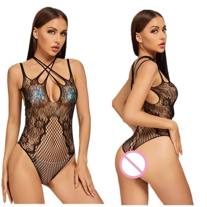 Salopette Noire VirusShop Femme – Combinaison En Maille, Dos Nu, Justaucorps Sport