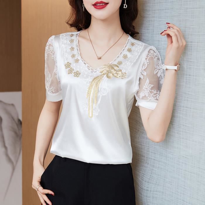 Chemisier Femme En Dentelle Transparente - Style Dirndl élégant - Col V - Manches Mi-longues - Pour Toutes Occasions