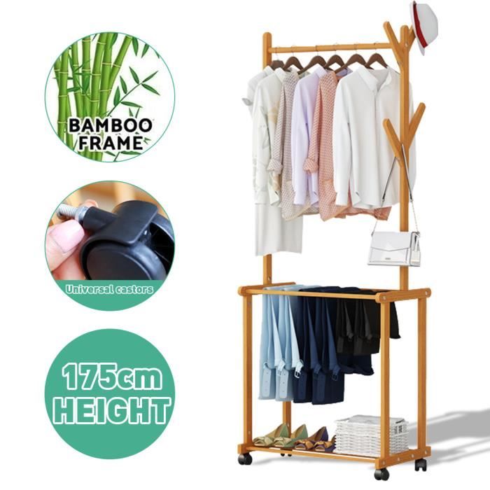 Commode En Bambou Avec Roulettes – Organisateur Vêtements 3-en-1 Style Scandinave Pour Chambre