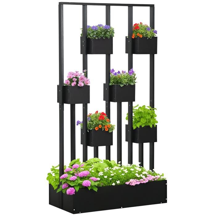 Jardinière surélevée - Outsunny - avec treillis feutre non tissé potager légumes fleurs - bois - 90x45x170cm - naturel