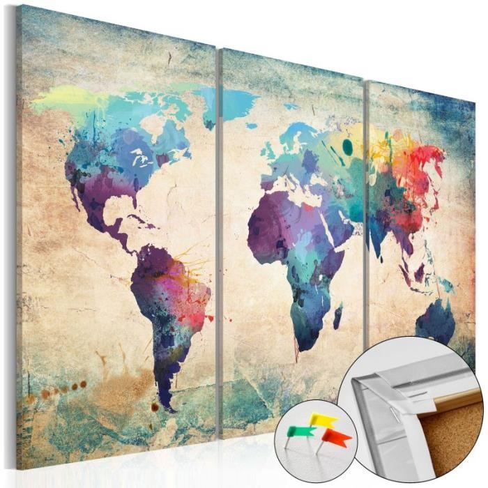 Carte du monde 3d, Art mural de carte du monde de liège, punaise