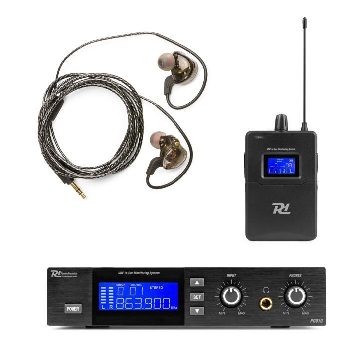 Système In Ear Monitor - POWER DYNAMICS - PD810 - Sans Fil UHF - Écouteurs Intra-auriculaires - 50m Portée