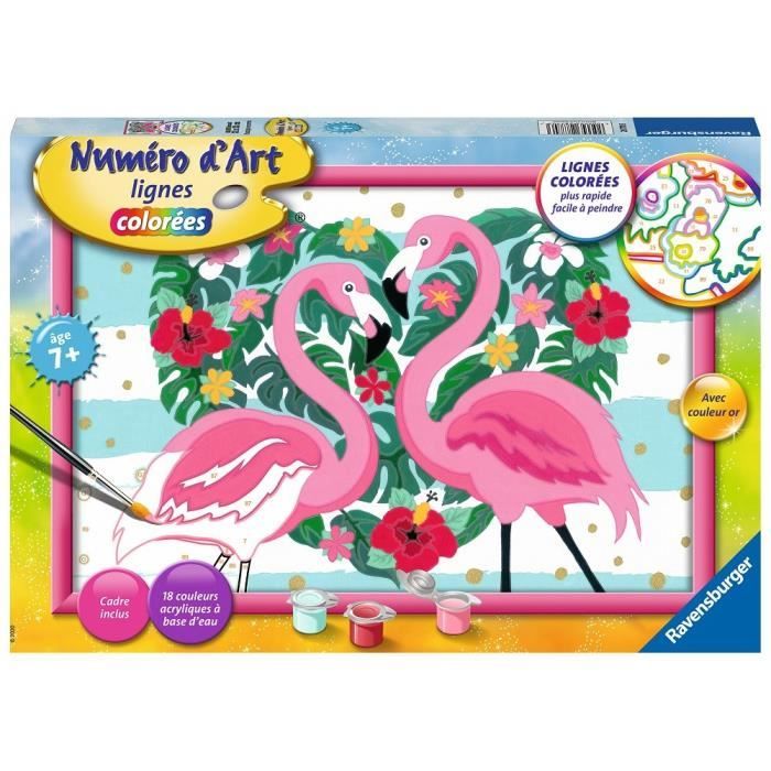 Numéro d'art - grand format - Flamingos amoureux - Ravensburger - Kit complet de Peinture au numéro - Dès 9 ans