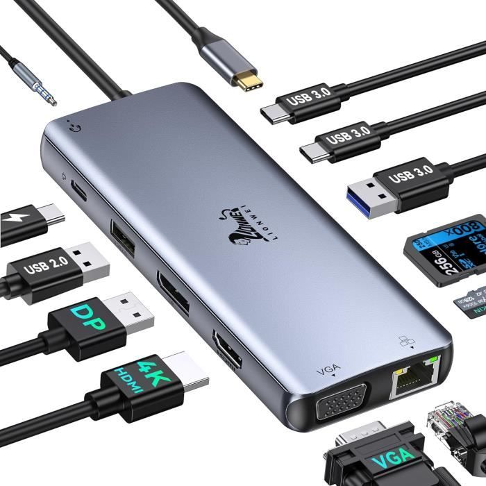 Station D'Accueil USB4 40Gbps 13-en-1 - Double HDMI 8K, 96W PD, 2.5G Ethernet