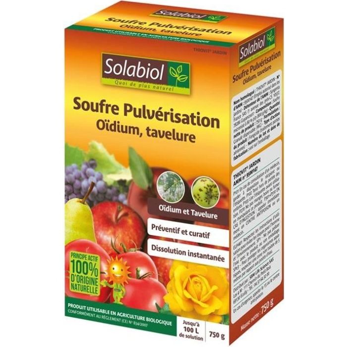 Soufre pulvérisation - SOLABIOL - 750 g - Traitement contre