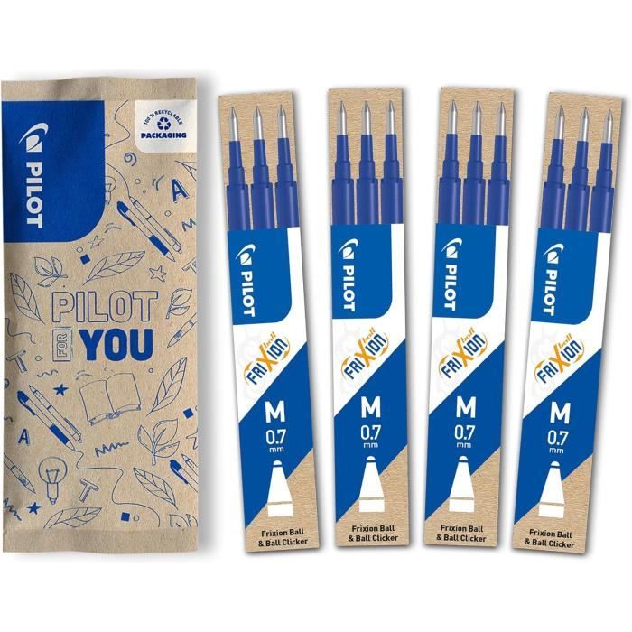 Stylo Effaçable Pilot Frixion Clicker 0.7mm Bleu + 6 Recharges - Encre Thermosensible, Idéal Pour Les Gauchers