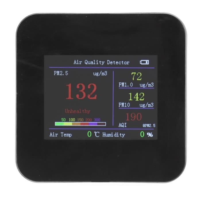 Détecteur Air Portable PM2.5 - Mesure Température & Humidité, écran LED, Rechargeable USB-C - Pour Intérieur