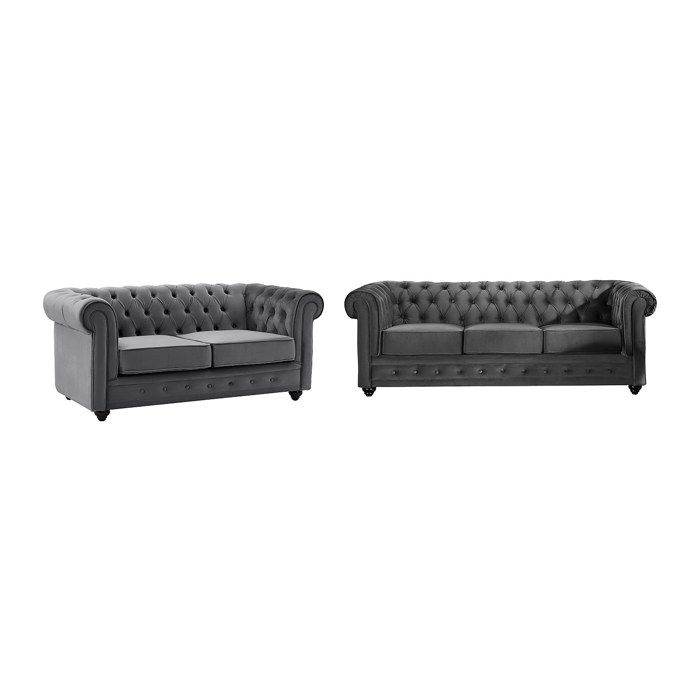 Canapés 3 places et 2 places en velours anthracite CHESTERFIELD
