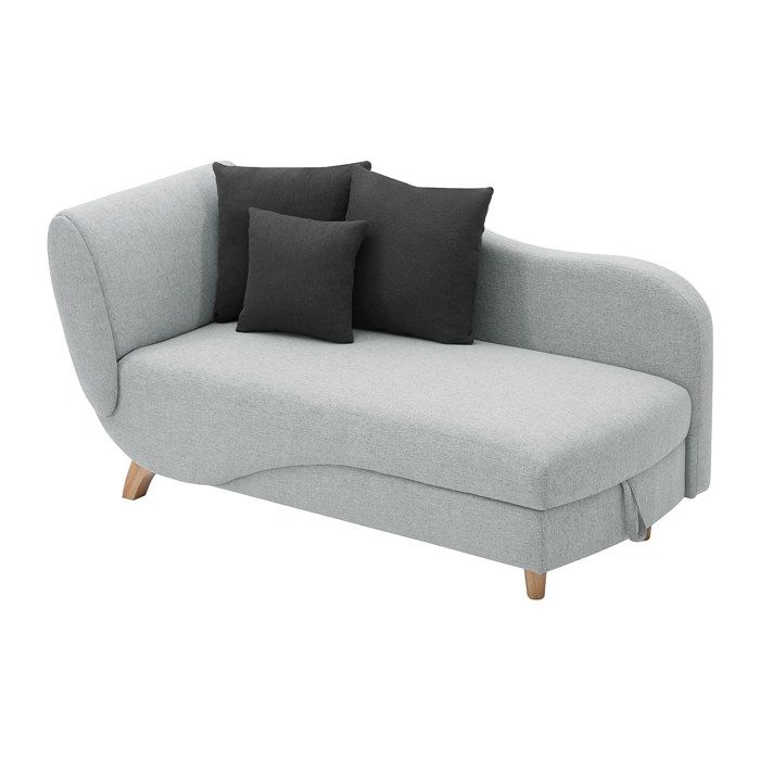 Méridienne droite convertible en tissu gris clair avec coffre de rangement PENELOPE