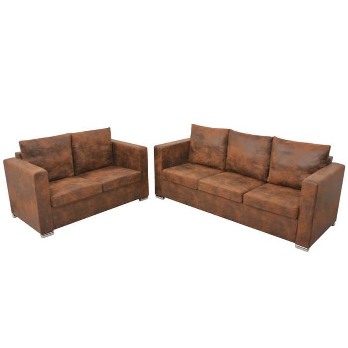 vidaXL Ensemble de Canapés 2 pcs Canapé de Salle de Séjour Sofa de Salon Sofa de Salle de Séjour Maison Intérieur Cuir Daim 274885