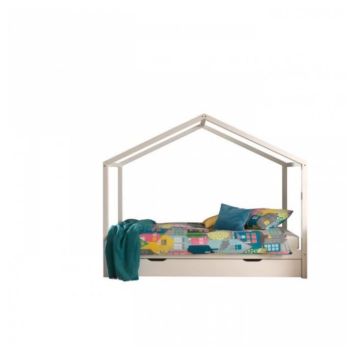 lit maison moderne vipack dallas zh 90x200cm blanc + lit gigogne - enfant - jaune - a monter soi-même