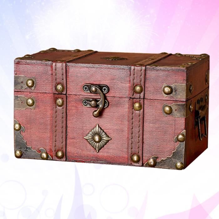 Boîte de rangement d'accessoire de bijoux de coffre au trésor en bois 