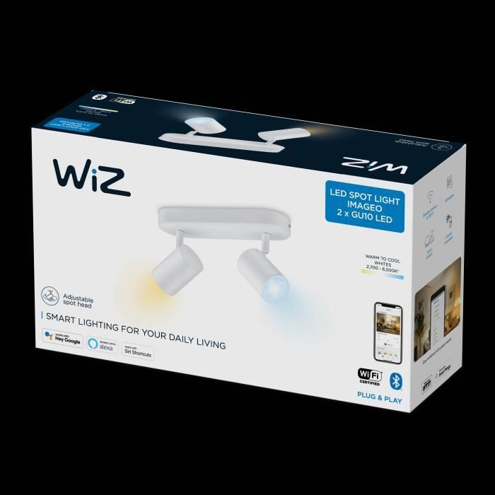 wiz spots led connecté wi-fi imageo blanc 2x5w, 27-65k, nuances de blanc