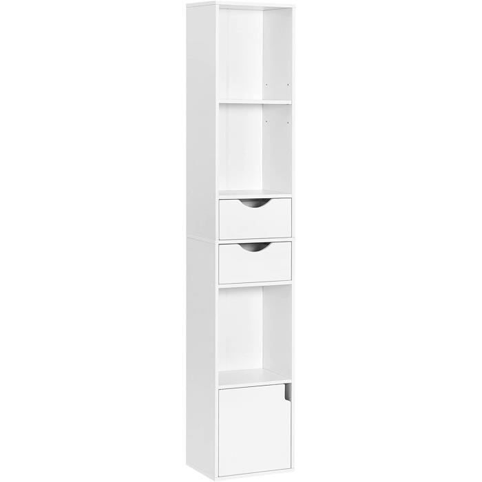 Bibliothèque Étagère WOLTU - Blanc - 30x24x158cm - 3 Compartiments Ouverts 2 Tiroirs et 1 Casier Bibliothèque Étagère WOLTU - Blanc - 30x24x158cm - 3 Compartiments Ouverts 2 Tiroirs et 1 Casier