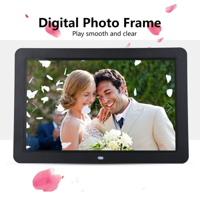 Cadre photo numérique 12 pouces à écran 1280X800 Lecteur vidéo musique avec télécommande (prise EU) noir