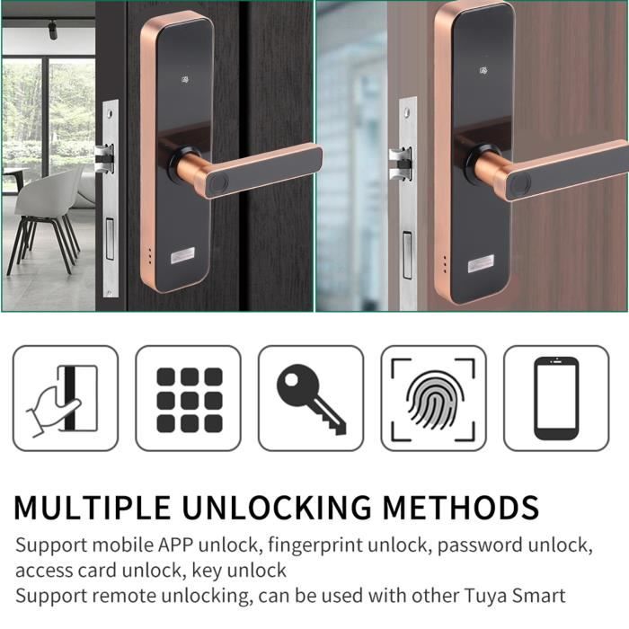 Serrure De Porte Intelligente à Empreintes Digitales - Verrou Connecté WiFi Avec Application, Code, Carte Et Clé Mécanique - 4