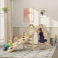 AIYAPLAY - Triangle d'escalade enfant pliable 9 en 1 - aire de jeu enfant - bois naturel multicolore
