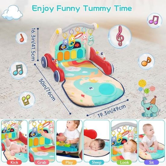 Tapis D'eveil Bebe, Tapis De Jeu D'activité 3 En 1, Tapis De Jeu Pour Piano Et Piano Avec 5 Jouets Sensoriels D'apprentissage - Puériculture & Eveil Bébé